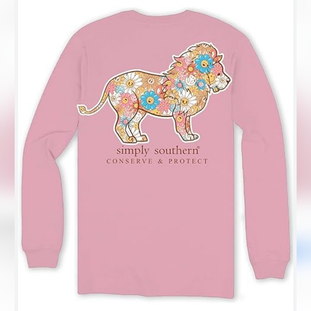 NWT Simply Southern Floral Peace Lion Long Sleeve Tee